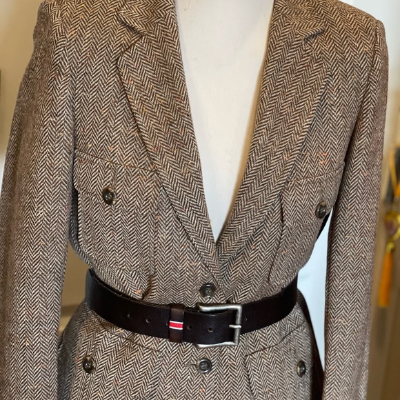 Brown Herringbone Blazer and Skirt Suit with Statement Necklace - Picture 4 of 14